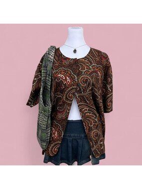 90s brown paisley plus size boho whimsical whimsygoth grunge button up top